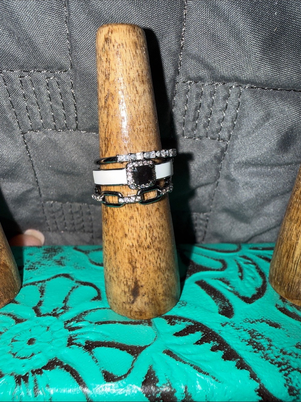 BP Stackable Women's Ring Set in White enamel and Black onyx
